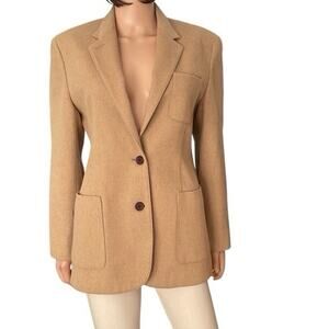 VTG ralph Lauren Tan Camel Hair Blazer Jacket Suede Leather Elbow Pads 8